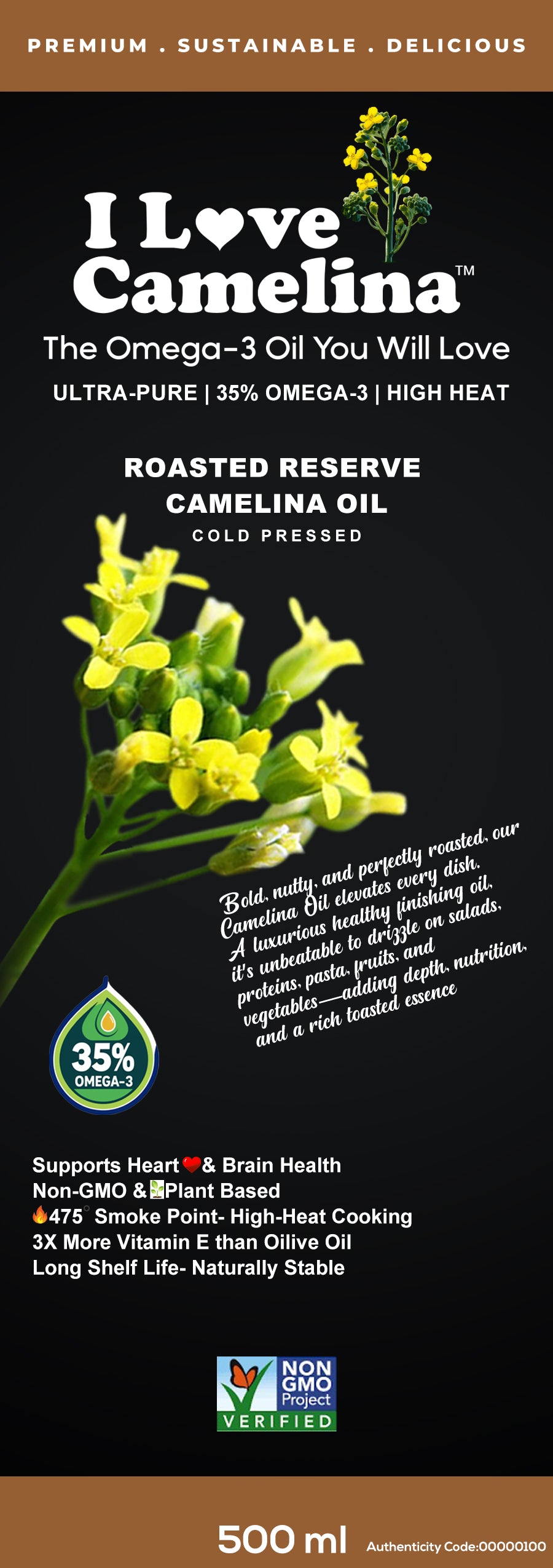 I Love Camelina™ Roasted Reserve Camelina Oil – 500 ml